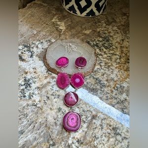 Silver Pink Solar Quartz Stone Necklace